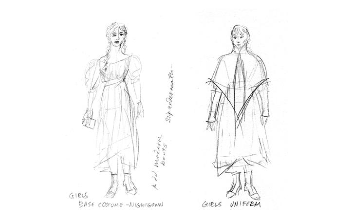 Hand Drawn Girls Costumes Sketches